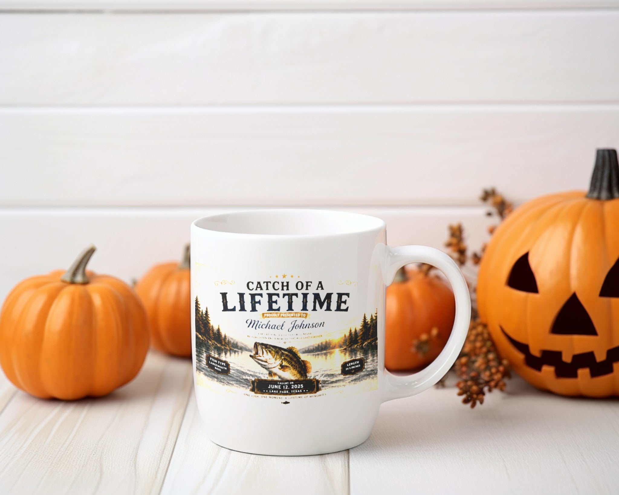 YourCover | Personalized Fishing Mug | Custom Catch of a Lifetime Coffee Mug with Name, Fish Type, Length, Date & Location | 11oz Ceramic Mug