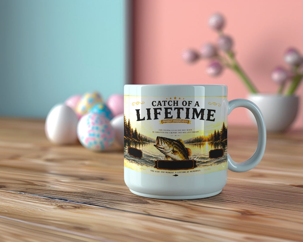 YourCover | Personalized Fishing Mug | Custom Catch of a Lifetime Coffee Mug with Name, Fish Type, Length, Date & Location | 11oz Ceramic Mug